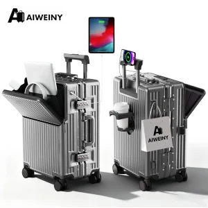 AIWEINY 2025 Valise PC à coque rigide en aluminium, résistante à la pression, avec roulettes omnidirectionnelles silencieuses à 360°, porte-gobelet et étagère de rangement, équipée d’une serrure TSA. AIWEINY 2025 Valise PC à coque rigide en aluminium, résistante à la pression, avec roulettes omnidirectionnelles silencieuses à 360°, porte-gobelet et étagère de rangement, équipée d’une serrure TSA.