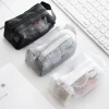 sacs à clés de grande capacité, sac à cosmétiques transparent, pochette de rangement carrée en maille, mini porte monnaie à fermeture éclair, mini sac de lavage, étui de papeterie
