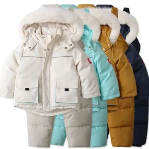Combinaison de Ski pour enfants, coupe-vent et imperméable, doudoune et pantalon, manteau de neige, salopette, pantalons en duvet, Parkas, ensembles doux et chauds