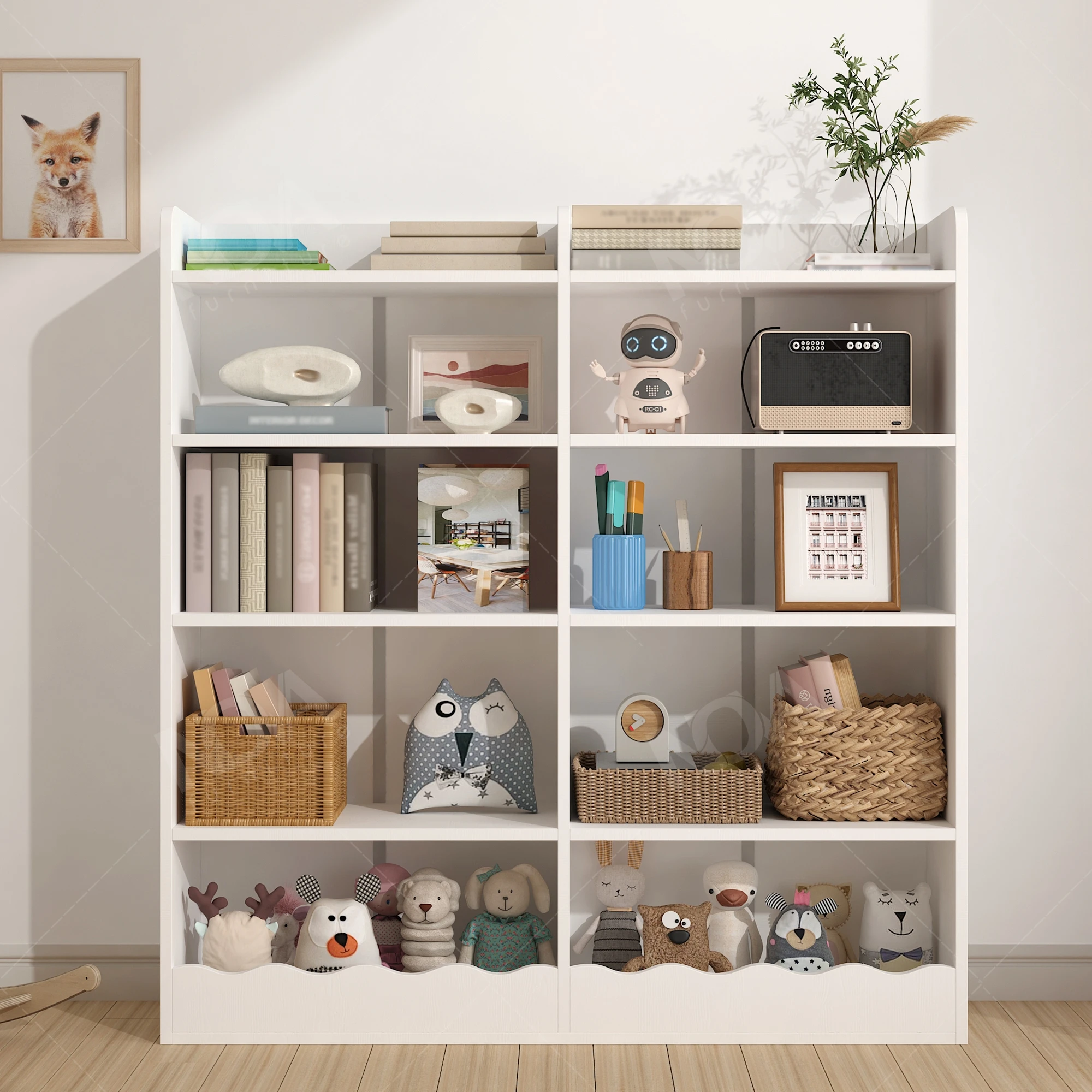 bibliothèque blanche à 5 niveaux pour enfants en bas âge, armoire de rangement moderne pour jouets d'enfants, meubles de garderie, bibliothèque de lecture, en stock aux états unis