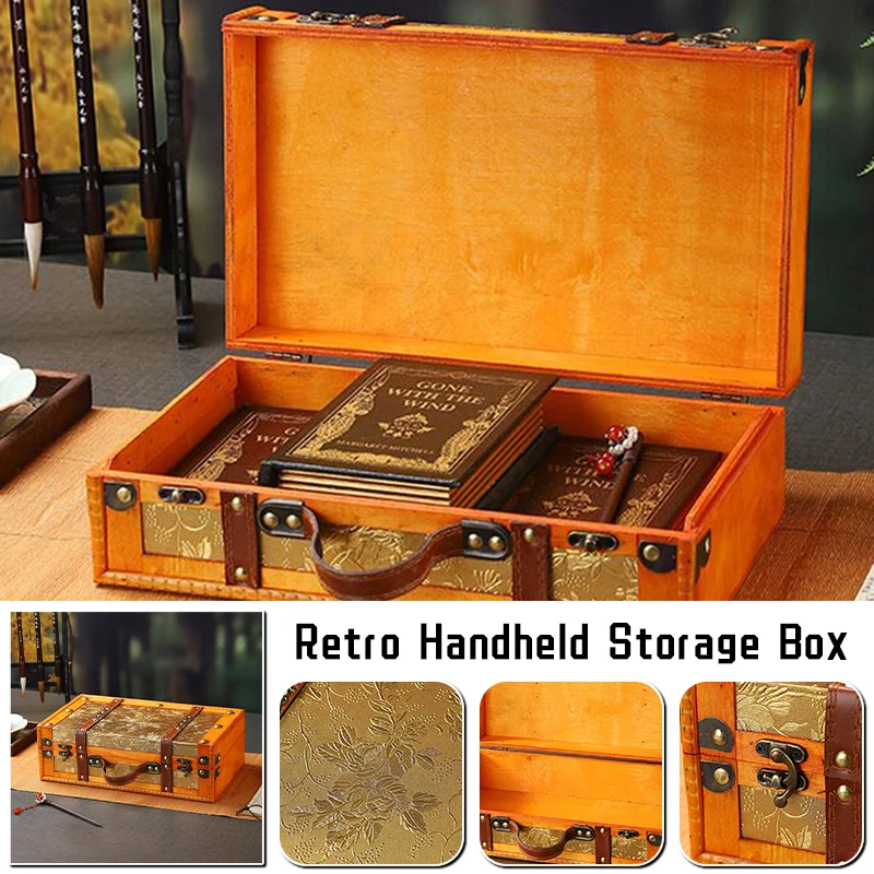 valise vintage légère, boîte de rangement en bois avec poignée, coffre à bijoux au trésor de style européen, mallette de rangement pour voyage à domicile