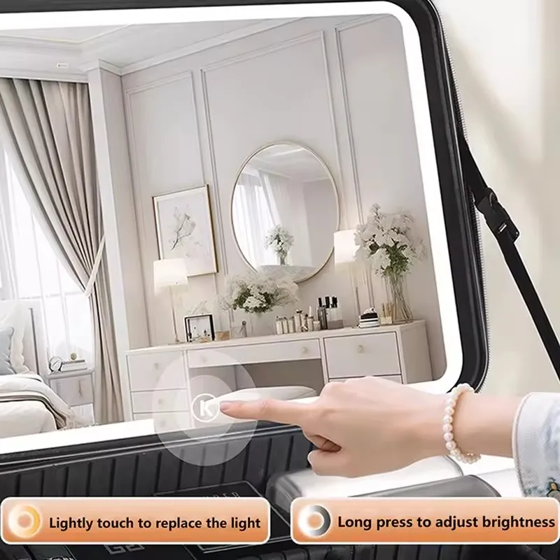 trousse de maquillage professionnelle de voyage pour femmes, grande taille, avec miroir, 3 lumières led colorées, trousse de maquillage pour femmes, étui de train cosmétique, boîte de beauté