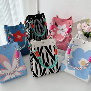 Sac à main tricoté pour femme – Sac à main seau d&rsquo;eau tendance pour le travail, les voyages, le shopping