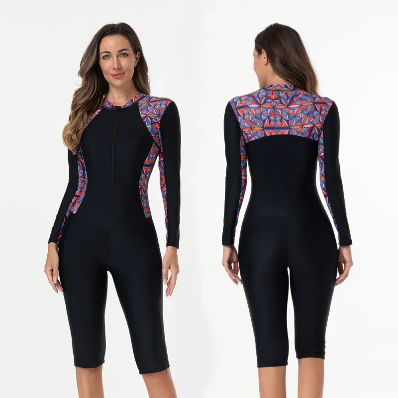 combinaison de surf une pièce à manches longues pour femmes, combinaison de plongée conservatrice de grande taille, pieds plats, cinq pièces, costume de natation