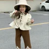 costume d'hiver pour enfants, version coréenne de la fille, petit parfum, mode revers, manteau court en laine, pantalon en dentelle, 2023
