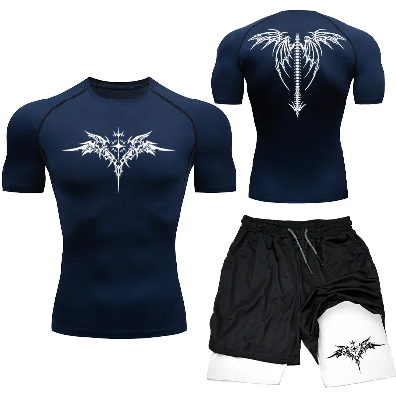 nouveau mma boxe compression ensemble vêtements de sport pour hommes séchage rapide shorts de sport t shirt course entraînement serré sport rashguard costume