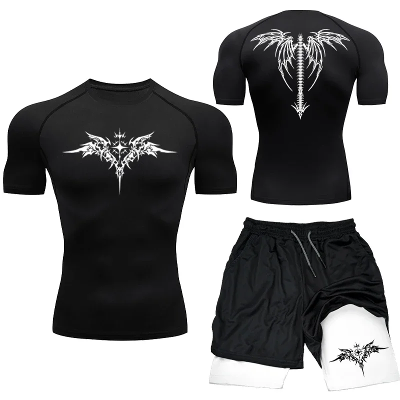 nouveau mma boxe compression ensemble vêtements de sport pour hommes séchage rapide shorts de sport t shirt course entraînement serré sport rashguard costume