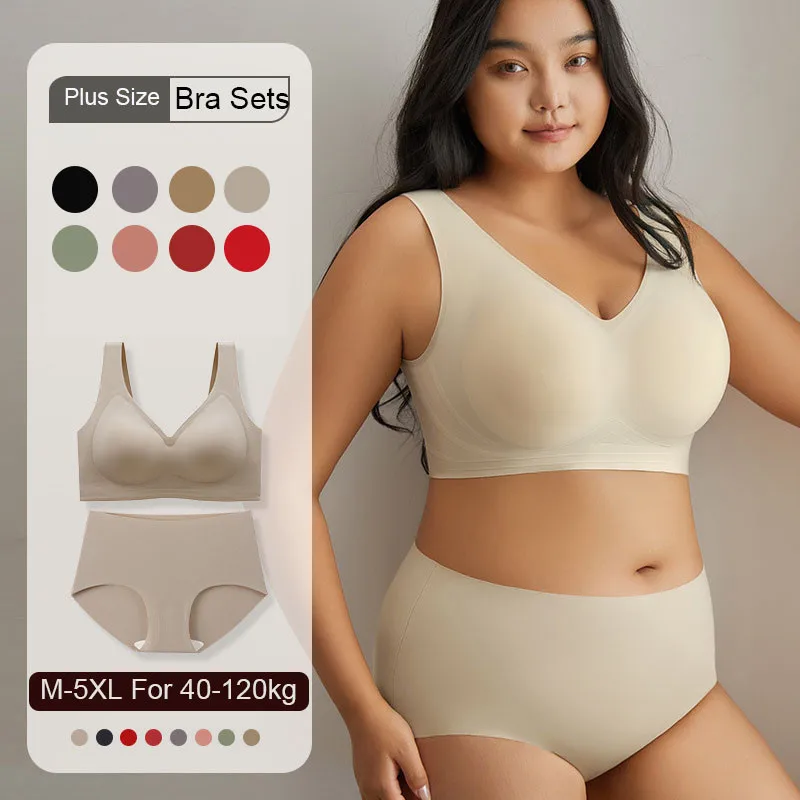 m 5xl pour 40 120kg grande taille femmes soutien gorge ensembles culottes dodues filles femmes grande poitrine petit anti affaissement sans fil surdimensionné soutiens gorge