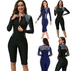 Combinaison de Surf une pièce à manches longues pour femmes, combinaison de plongée conservatrice de grande taille, pieds plats, cinq pièces, Costume de natation Combinaison de Surf une pièce à manches longues pour femmes, combinaison de plongée conservatrice de grande taille, pieds plats, cinq pièces, Costume de natation