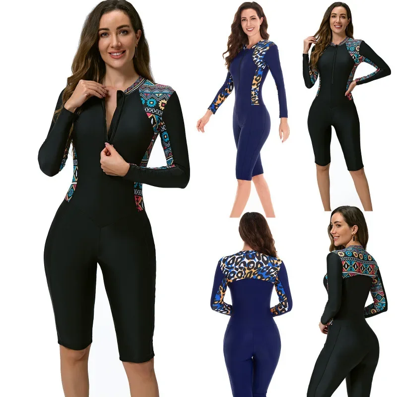 Combinaison de Surf une pièce à manches longues pour femmes, combinaison de plongée conservatrice de grande taille, pieds plats, cinq pièces, Costume de natation Combinaison de Surf une pièce à manches longues pour femmes, combinaison de plongée conservatrice de grande taille, pieds plats, cinq pièces, Costume de natation