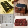 vintage rétro cahier valise en bois boîte à bijoux cadenas loquets moraillon serrure boîte de capture boucle meubles matériel boîte loquets