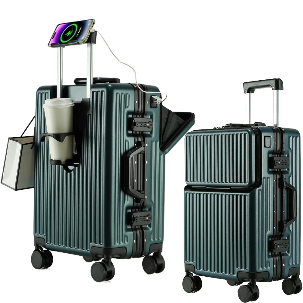 valises bagages ouverture avant cabine bagages avec usb porte gobelet femme boîtier de chariot mâle roue de frein sac de voyage bagages
