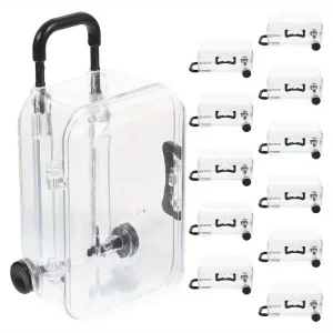 Mini boîtes de rangement de valise en plastique Transparent, 12 pièces, avec roues rétractables, organisateur de collations de bijoux