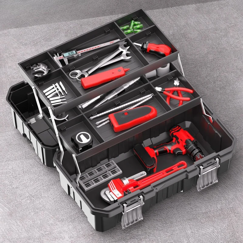 airaj boîte à outils pliante à trois couches outils à 3 étages Étui rigide valise domestique multifonctionnelle boîte de pièces de rangement de garage kit d'outils
