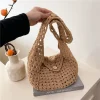 Sac à main tricoté à la main pour femmes, sac à bandoulière Simple kaki Beige bohème, réutilisable, Style japonais, sac de voyage décontracté Sac à main tricoté à la main pour femmes, sac à bandoulière Simple kaki Beige bohème, réutilisable, Style japonais, sac de voyage décontracté