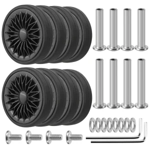 Roue de bagage noire de remplacement avec vis, kit de réparation de roulette, pièces de valise de voyage, essieux 55mm, 8 pièces