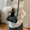 petit sac à main rétro en cuir pour femme, sac à bandoulière, sac à main à fermeture éclair, noir, café, rivet, initié, poignet, mode