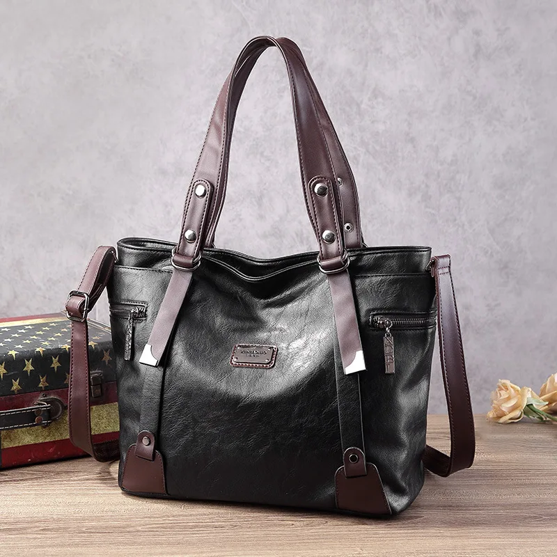grands sacs à main en similicuir vintage pour femmes, sac fourre tout pour dames, sac de luxe design, noir, marron, vin, rouge, bleu, vert, tendance, nouveau, 2024