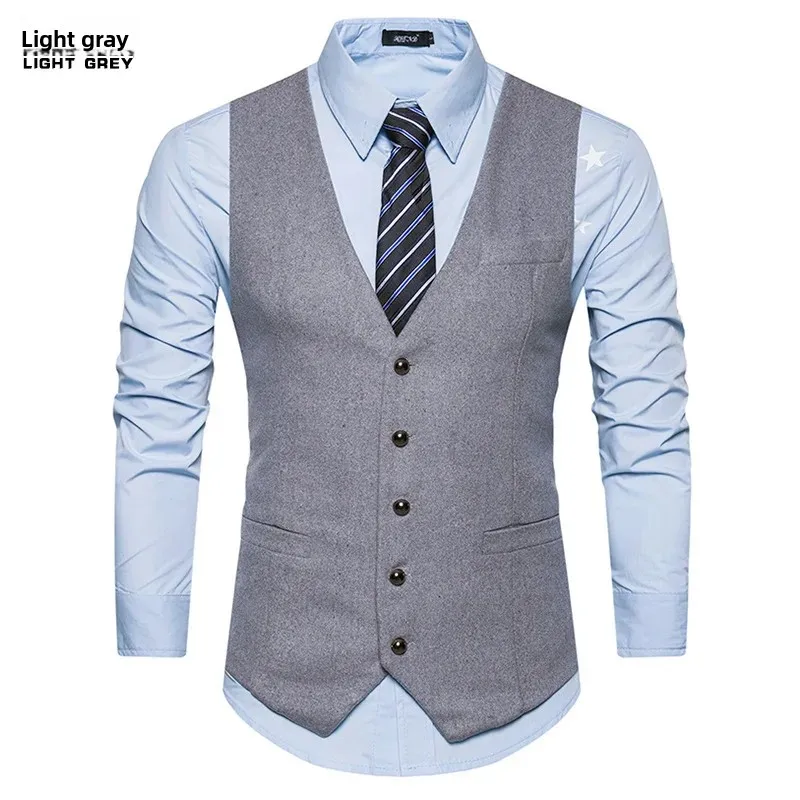 taille européenne coupe ajustée costume gilet hommes décontracté professionnel style britannique m21p45 mâle à la mode tenue décontracté