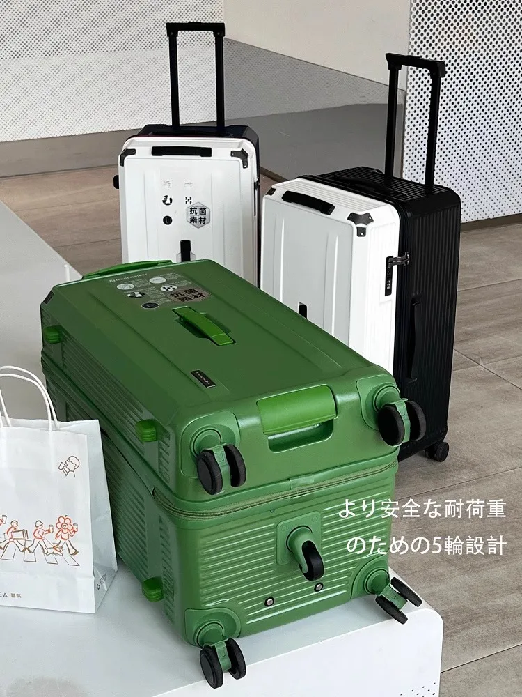 valise de grande taille avec porte bagages de frein à cinq roues, valise de voyage en matériau pc de 28 pouces, serrure tsa 32/36/50 pouces