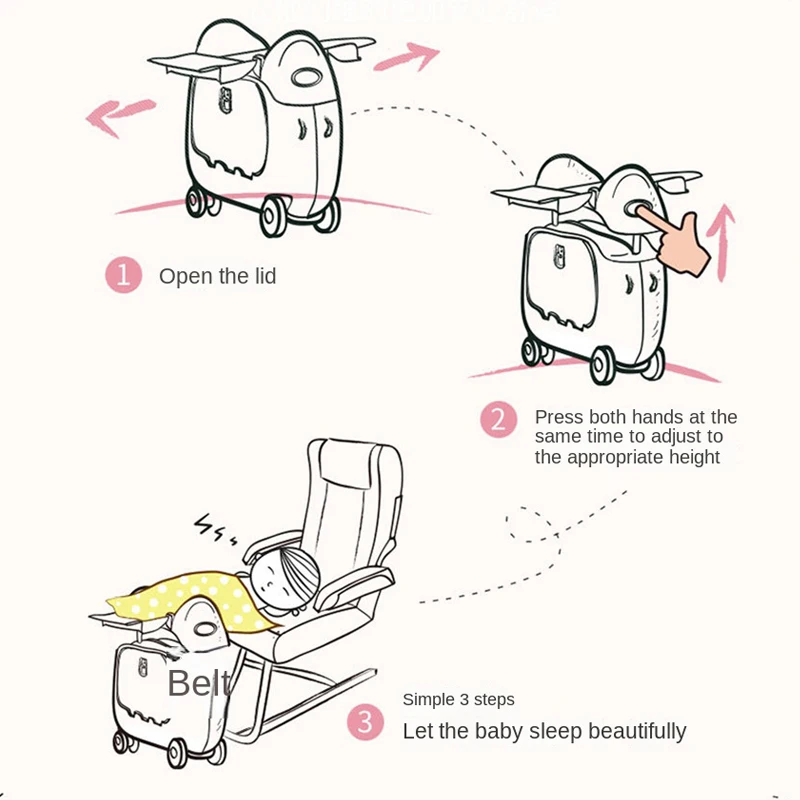 valise à roulettes multifonctionnelle pour enfants, bagages de dessin animé pour enfants, valise à roulettes de voyage d'embarquement, 20 po, peut s'asseoir ou monté