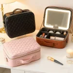 Trousse de maquillage professionnelle de voyage pour femmes, grande taille, avec miroir, 3 lumières LED colorées, trousse de maquillage pour femmes, étui de Train cosmétique, boîte de beauté