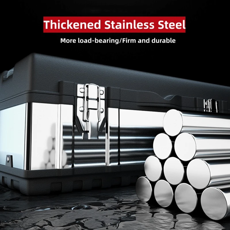 boîte à outils en acier inoxydable de haute qualité, boîte à outils domestique, grande valise en métal pour boîte de rangement d'outils, mallette à outils en plastique, organisateur