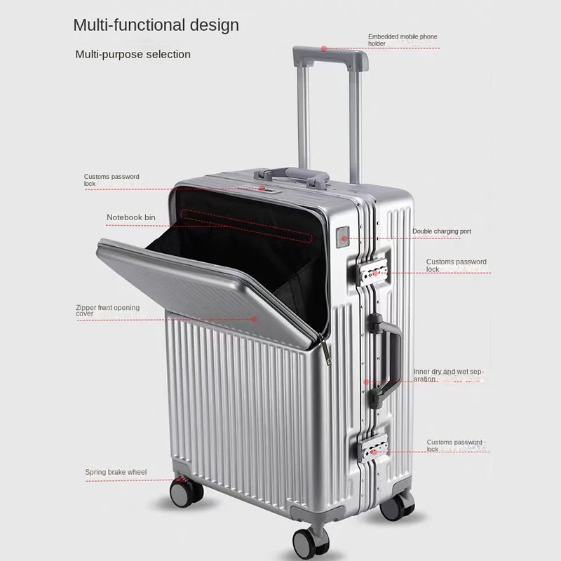 bagage grande capacité 2025 nouvelle valise multifonction cadre en aluminium boîtier de chariot 20/24/27 pouces boîte de cabine d'embarquement