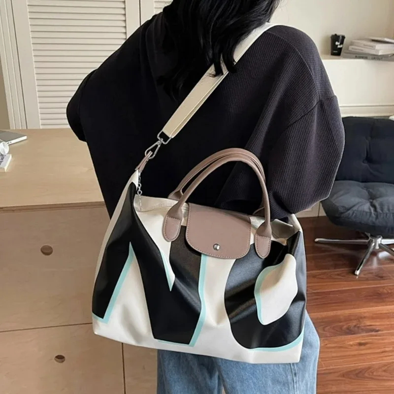 sac à main en toile pour femmes, large bandoulière, sens haut de gamme, niche double face lettre simple épaule aisselle fourre tout