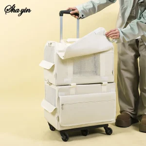 Valise à roulettes Double couche pour animaux de compagnie, 1 pièce, sac pour chat, valise Push-Pull, grande capacité, deux sacs à main respirants pour chiens