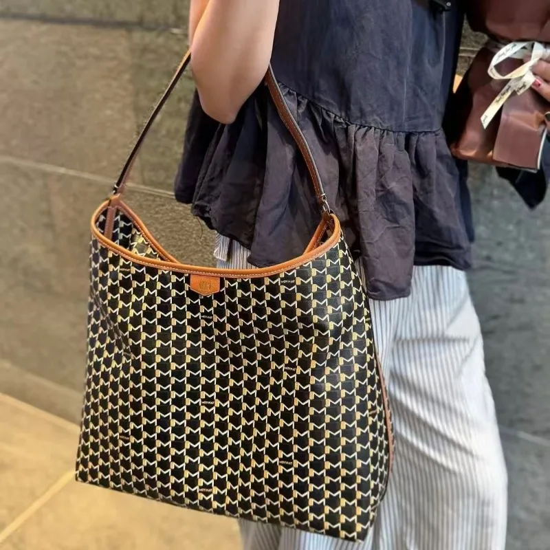sacs hobo de styliste pour femmes, marque de luxe, toile monogramme de haute qualité, poignée en cuir lisse, grande capacité, sac à bandoulière élégant