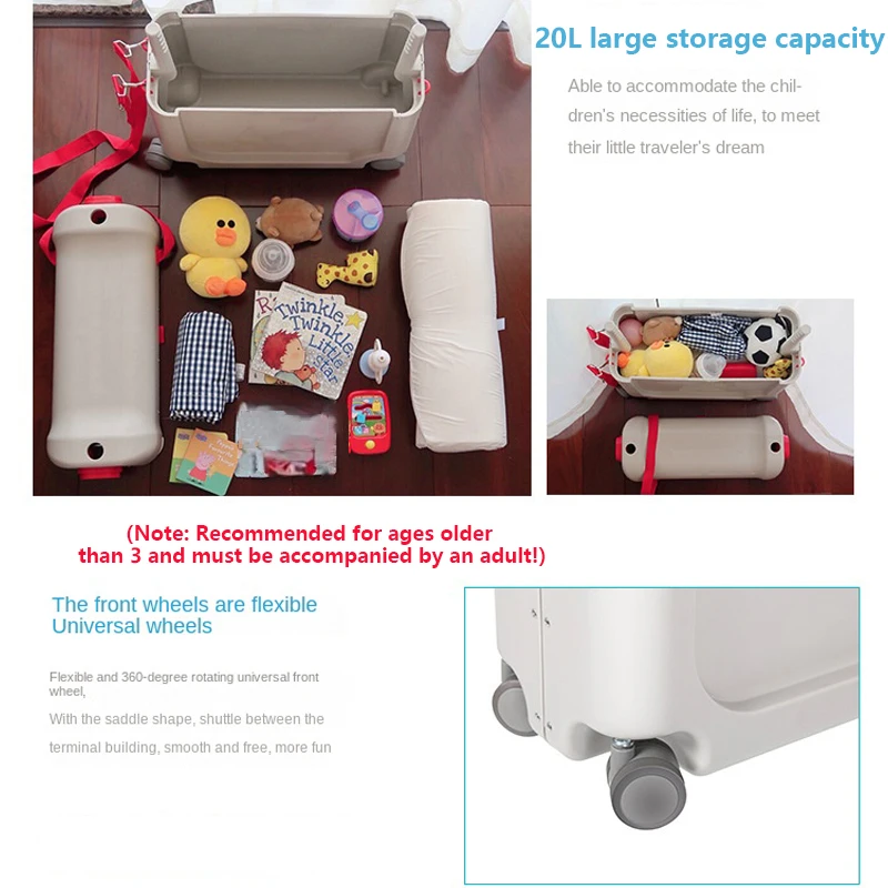 valise de cabine abs multifonctionnelle pour enfants, lit de voyage pour bébé, bagages pour enfants, peut s'asseoir et rouler, multi usages