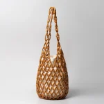 Sac à main tissé pour femmes, Design d&rsquo;été, fourre-tout en perles de bois ajourées, sac seau à bandoulière en toile filet réticulé, sac à main de plage