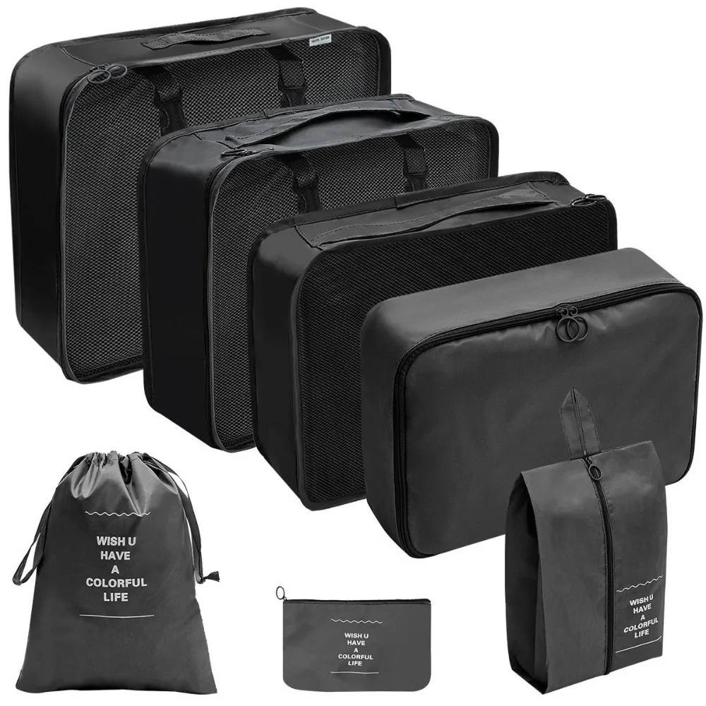 7 pièces/ensemble grande capacité organisateur de voyage sacs de rangement valise pliante étanche cubes d'emballage ensemble étuis portables