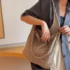 sac de shopping vintage tricoté pour femmes, sac à bandoulière fait à la main en crochet, sac à main ample ajouré pour le shopping décontracté pour femmes
