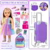 vêtements et accessoires de poupée de 18 pouces, valise de voyage, ensemble comprenant oreiller, sac licorne, appareil photo, ordinateur, téléphone, passeport pour enfants gi