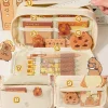 trousse à crayons en tissu mignon kawaii, grande capacité, capybara, fermeture éclair, sac pour enfants, pochette pour stylos, fournitures scolaires, cadeau