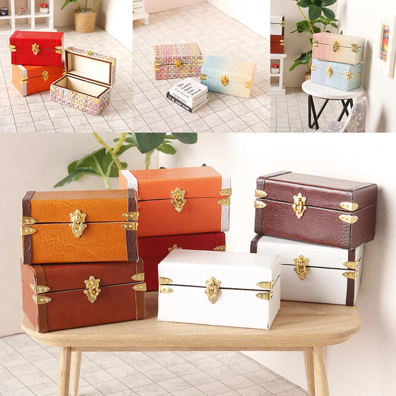 valise l'inventaire en cuir vintage, boîte à bagages, boîte de rangement, décor de modèle de maison, accessoires de maison de beurre de jouet, 1:12 courses