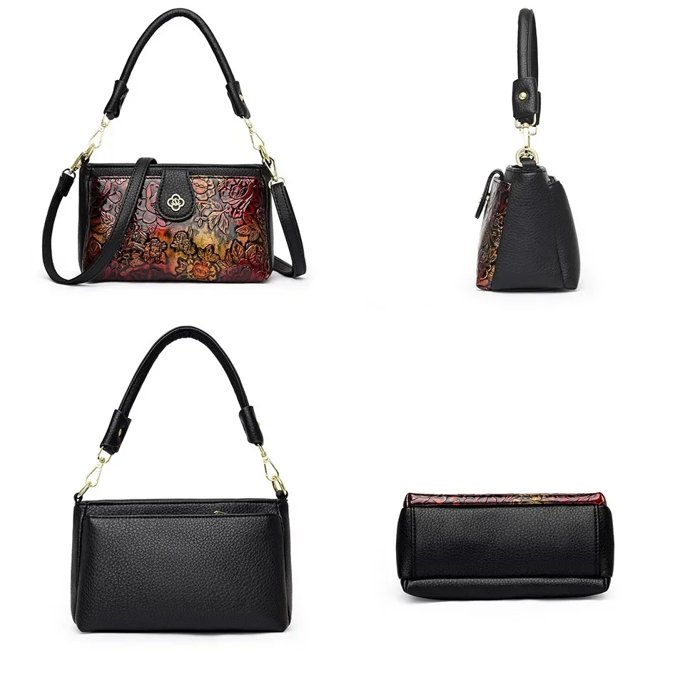 sac à main en cuir de haute qualité, sac à bandoulière de luxe de styliste rétro style ethnique à motifs floraux, poche croisée diagonale à la mode