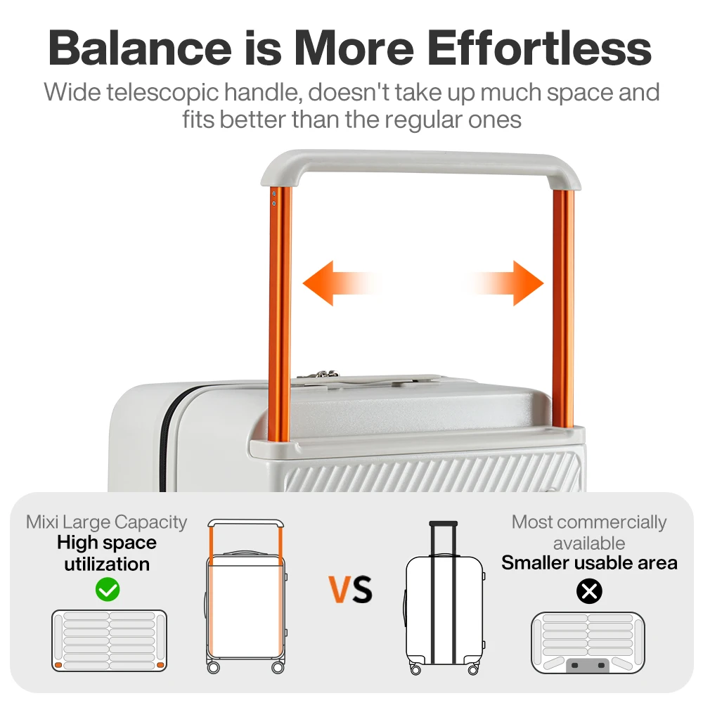 mixi valise grande capacité boîtier de chariot 26 pouces vérifié dans dur roues roulantes bagages large poignée valises de voyage m9276dh