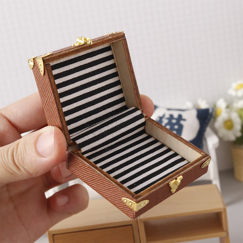mini valise miniature en cuir vintage, 1:12, boîte de rangement, modèle de maison, décoration de bureau, micro scène