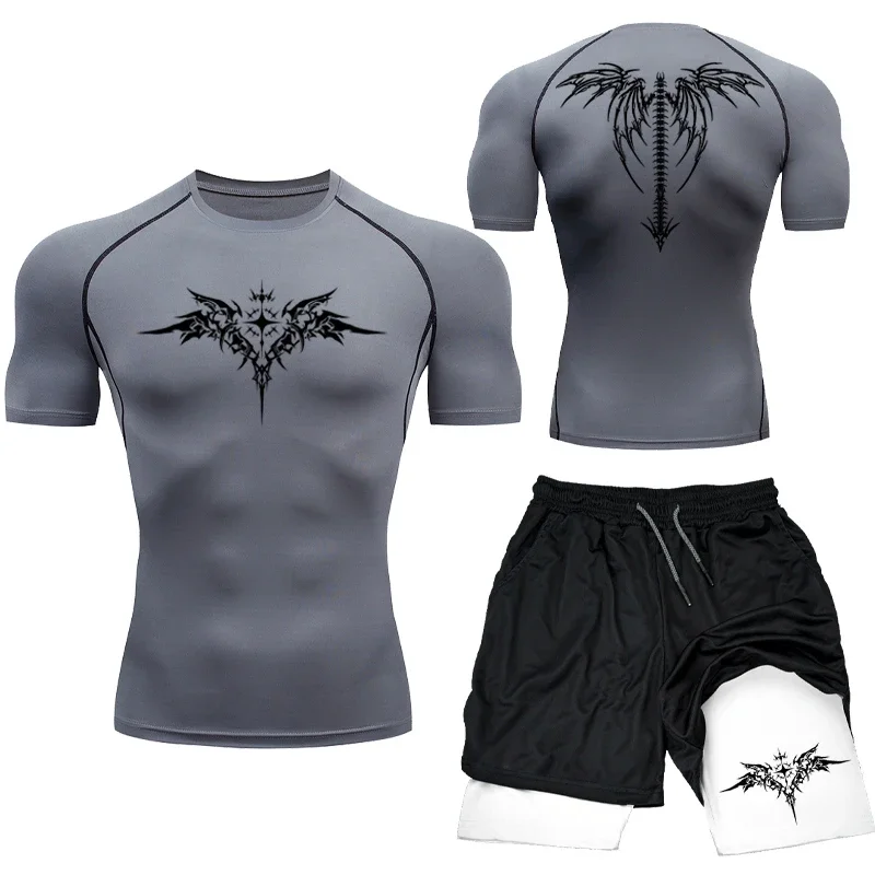 nouveau mma boxe compression ensemble vêtements de sport pour hommes séchage rapide shorts de sport t shirt course entraînement serré sport rashguard costume