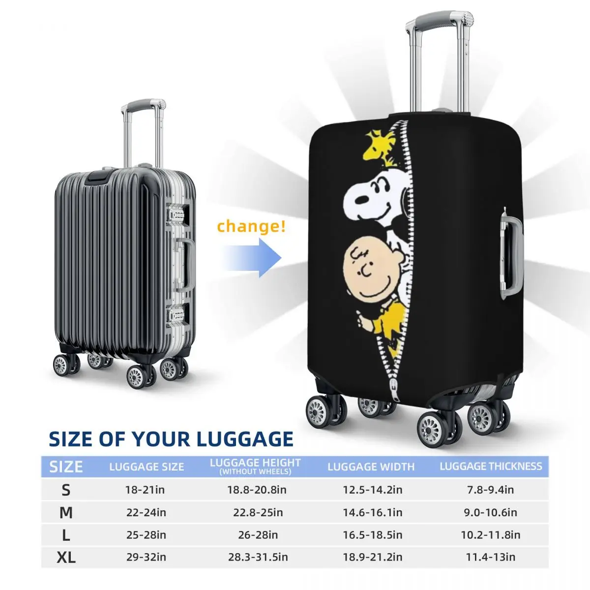 housse de bagage de dessin animé personnalisé s snoopys, housses de protection élastiques pour valise de voyage, convient à 18 à 32 pouces