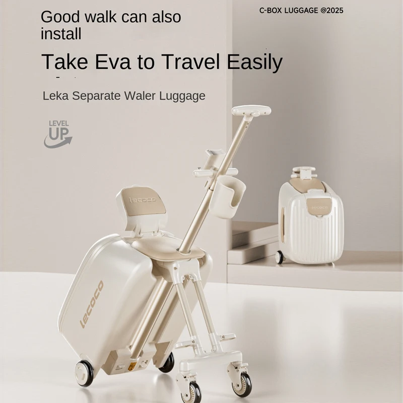 2025 nouvelle valise pour enfants peuvent s'asseoir 20 pouces transporteur monter sur bagages 2 en 1 chariot détachable poussette valise de voyage