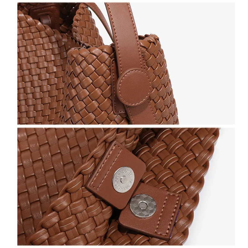 sac seau tissé pour femmes, sac à bandoulière tendance en cuir pu vegan, sac à main minimaliste en tricot pour les déplacements