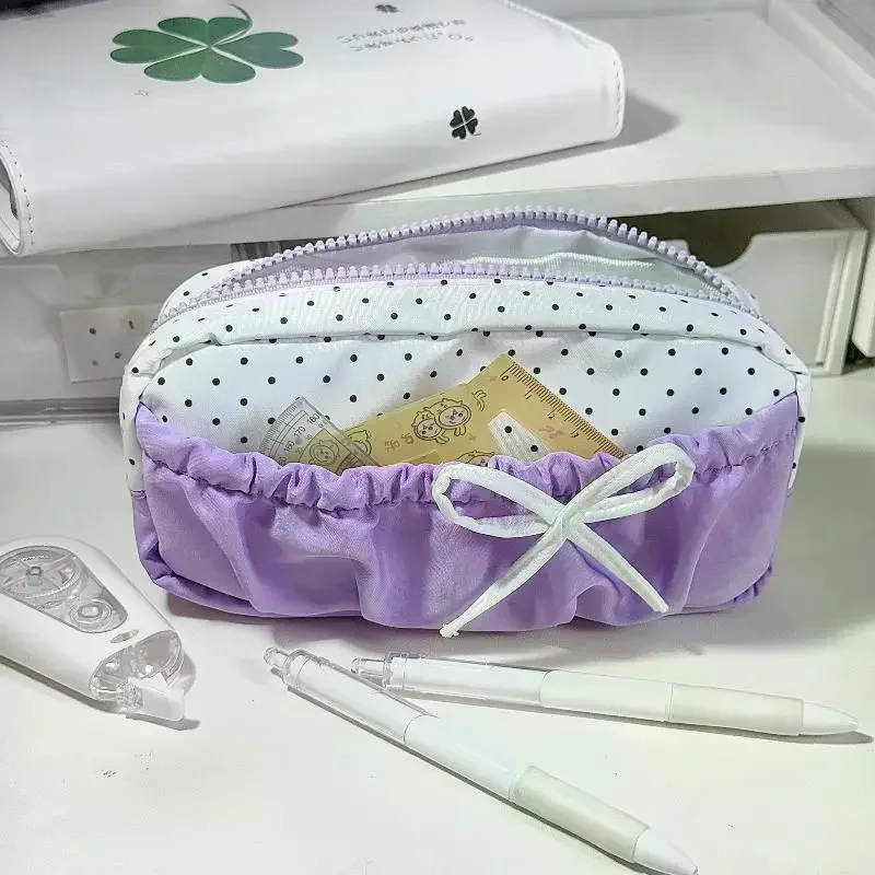 trousse à crayons multicouche avec nœud mignon de dessin animé, boîte de papeterie de grande capacité, sac de rangement de papeterie, cadeau pour enfants