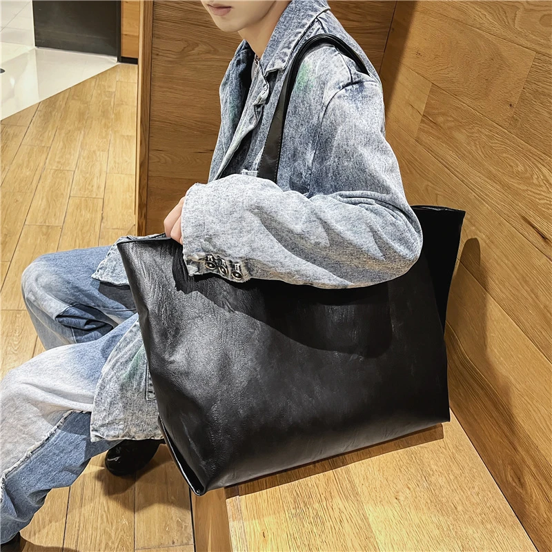 sacs fourre tout surdimensionnés de couleur noire pour femmes, sac à bandoulière léger de grande capacité en cuir souple unisexe simple mode shopper 2021