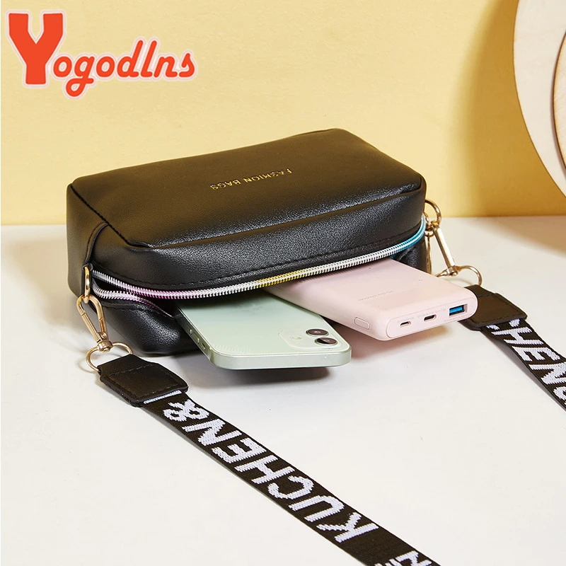 yogodlns mode petit sac carré pour femmes en cuir pu sac à bandoulière lettre sangle sac à bandoulière sac à main tendance bolsa