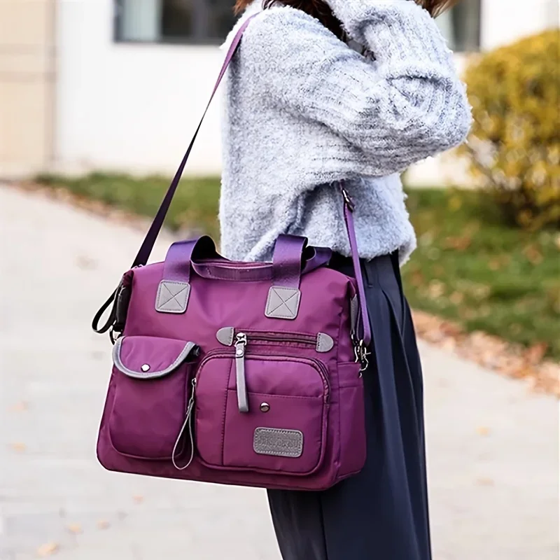 sac fourre tout pour femmes avec plusieurs poches, sac à bandoulière de grande capacité, sac à bandoulière en nylon léger pour voyage