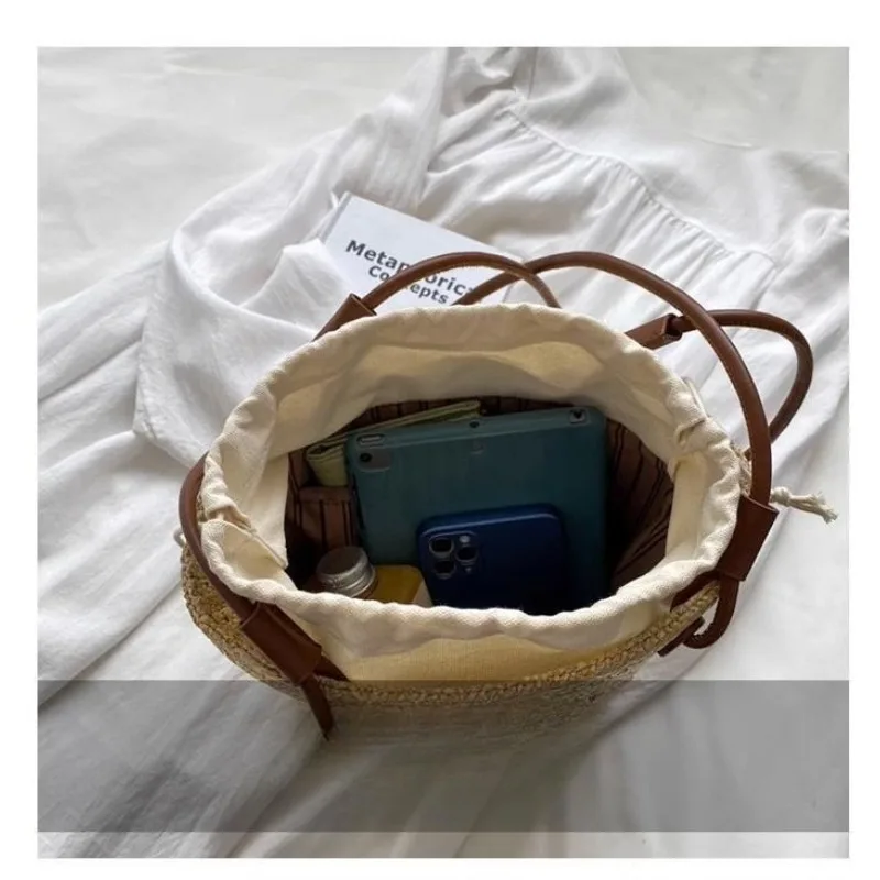 sac à bandoulière rétro pour femmes, sac à main de marque de luxe de styliste, fourre tout en paille, sacoche élégante pour dames, sacs de plage